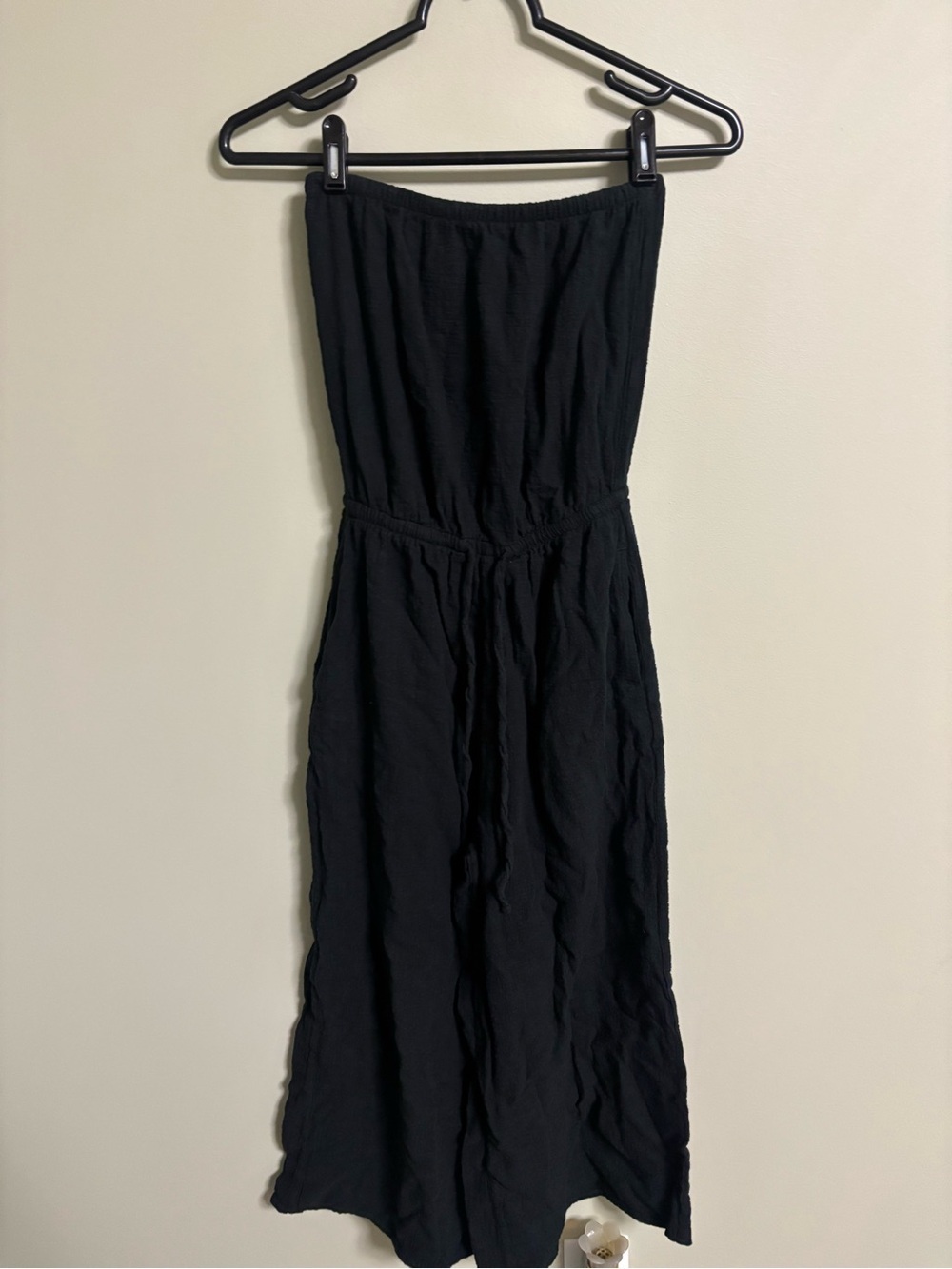 Aerie Strapless Jumpsuit Romper Cotton Gauze Black Size XXS Wide Leg Resort